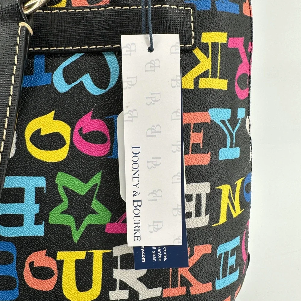 Dooney & Bourke Zip Pod Backpack Black Multi Colorful Logo BDDLC0973 MKBL NEW
